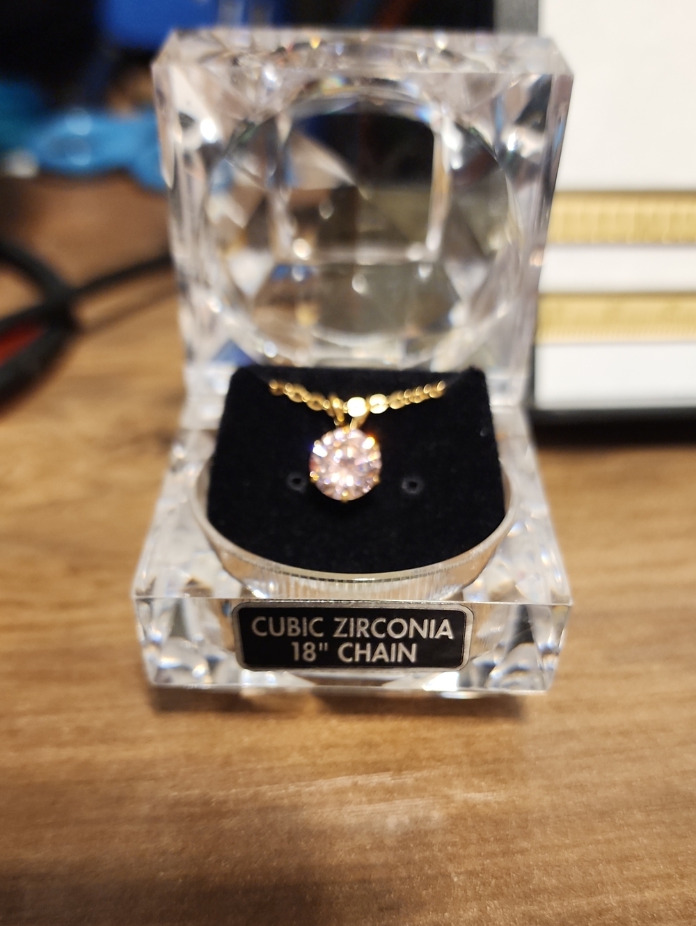 Gold-Plated Cubic Zirconia Pendant Necklace - Sparkling Pink Stone (18" Chain)